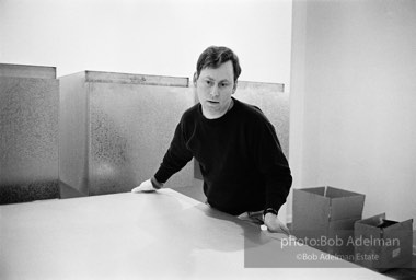 Donald Judd, minimalist sculptor, assembling his work for an exhibition at the Leo Castelli Gallery. circa 1966 Donald Judd, minimalist sculptor, assembling his work for an exhibition at the Leo Castelli Gallery. circa 1966