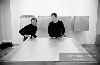Donald Judd, minimalist sculptor, assembling his work for an exhibition at the Leo Castelli Gallery. circa 1966 Donald Judd, minimalist sculptor, assembling his work for an exhibition at the Leo Castelli Gallery. circa 1966