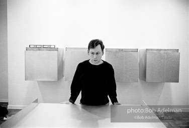 Donald Judd, minimalist sculptor, assembling his work for an exhibition at the Leo Castelli Gallery. circa 1966 Donald Judd, minimalist sculptor, assembling his work for an exhibition at the Leo Castelli Gallery. circa 1966