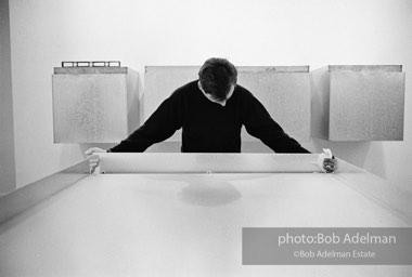 Donald Judd, minimalist sculptor, assembling his work for an exhibition at the Leo Castelli Gallery. circa 1966 Donald Judd, minimalist sculptor, assembling his work for an exhibition at the Leo Castelli Gallery. circa 1966