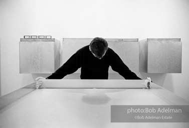 Donald Judd, minimalist sculptor, assembling his work for an exhibition at the Leo Castelli Gallery. circa 1966 Donald Judd, minimalist sculptor, assembling his work for an exhibition at the Leo Castelli Gallery. circa 1966