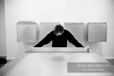 Donald Judd, minimalist sculptor, assembling his work for an exhibition at the Leo Castelli Gallery. circa 1966 Donald Judd, minimalist sculptor, assembling his work for an exhibition at the Leo Castelli Gallery. circa 1966