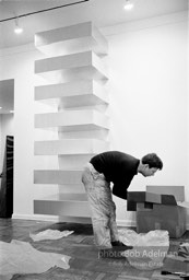 Donald Judd, minimalist sculptor, assembling his work for an exhibition at the Leo Castelli Gallery. circa 1966 Donald Judd, minimalist sculptor, assembling his work for an exhibition at the Leo Castelli Gallery. circa 1966