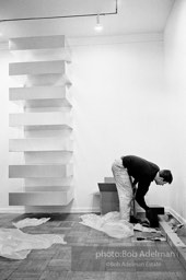 Donald Judd, minimalist sculptor, assembling his work for an exhibition at the Leo Castelli Gallery. circa 1966 Donald Judd, minimalist sculptor, assembling his work for an exhibition at the Leo Castelli Gallery. circa 1966