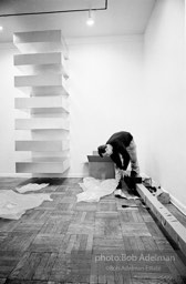 Donald Judd, minimalist sculptor, assembling his work for an exhibition at the Leo Castelli Gallery. circa 1966 Donald Judd, minimalist sculptor, assembling his work for an exhibition at the Leo Castelli Gallery. circa 1966