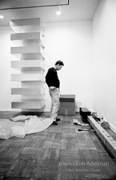 Donald Judd, minimalist sculptor, assembling his work for an exhibition at the Leo Castelli Gallery. circa 1966 Donald Judd, minimalist sculptor, assembling his work for an exhibition at the Leo Castelli Gallery. circa 1966