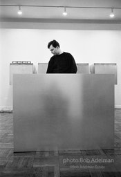Donald Judd, minimalist sculptor, assembling his work for an exhibition at the Leo Castelli Gallery. circa 1966 Donald Judd, minimalist sculptor, assembling his work for an exhibition at the Leo Castelli Gallery. circa 1966