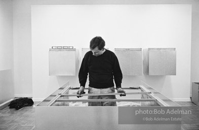 Donald Judd, minimalist sculptor, assembling his work for an exhibition at the Leo Castelli Gallery. circa 1966 Donald Judd, minimalist sculptor, assembling his work for an exhibition at the Leo Castelli Gallery. circa 1966