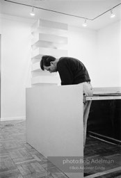 Donald Judd, minimalist sculptor, assembling his work for an exhibition at the Leo Castelli Gallery. circa 1966 Donald Judd, minimalist sculptor, assembling his work for an exhibition at the Leo Castelli Gallery. circa 1966