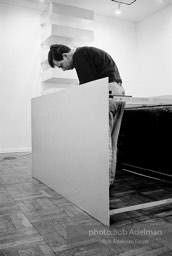 Donald Judd, minimalist sculptor, assembling his work for an exhibition at the Leo Castelli Gallery. circa 1966 Donald Judd, minimalist sculptor, assembling his work for an exhibition at the Leo Castelli Gallery. circa 1966
