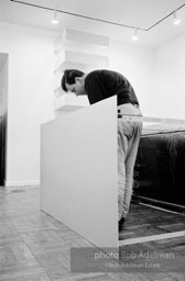 Donald Judd, minimalist sculptor, assembling his work for an exhibition at the Leo Castelli Gallery. circa 1966 Donald Judd, minimalist sculptor, assembling his work for an exhibition at the Leo Castelli Gallery. circa 1966
