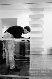 Donald Judd, minimalist sculptor, assembling his work for an exhibition at the Leo Castelli Gallery. circa 1966 Donald Judd, minimalist sculptor, assembling his work for an exhibition at the Leo Castelli Gallery. circa 1966
