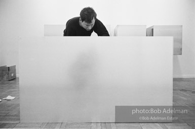 Donald Judd, minimalist sculptor, assembling his work for an exhibition at the Leo Castelli Gallery. circa 1966 Donald Judd, minimalist sculptor, assembling his work for an exhibition at the Leo Castelli Gallery. circa 1966