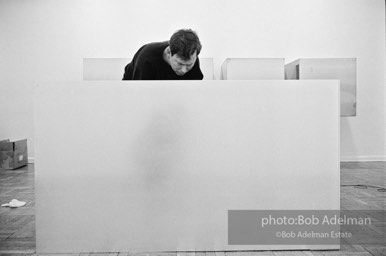 Donald Judd, minimalist sculptor, assembling his work for an exhibition at the Leo Castelli Gallery. circa 1966 Donald Judd, minimalist sculptor, assembling his work for an exhibition at the Leo Castelli Gallery. circa 1966