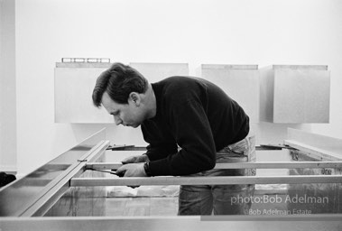 Donald Judd, minimalist sculptor, assembling his work for an exhibition at the Leo Castelli Gallery. circa 1966 Donald Judd, minimalist sculptor, assembling his work for an exhibition at the Leo Castelli Gallery. circa 1966