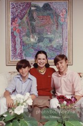 Gloria Vanderbilt with her two sons, Anderson Cooper (L) and Carter Vanderbilt Cooper (R) in Vanderbilt's upper east side apartment, NYC, 1980