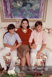 Gloria Vanderbilt with her two sons, Anderson Cooper (L) and Carter Vanderbilt Cooper (R) in Vanderbilt's upper east side apartment, NYC, 1980