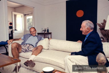 Adolph Gottlieb with collector Ben Heller at Gottlieb's home in East Hampton, NY, 1964.  They are sitting in front of Roman Three #2 (1963). photo:©Bob Adelman/Artwork:©Adolph and Esther Gottlieb Foundation