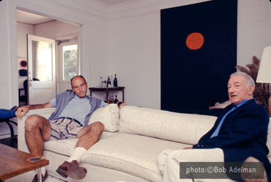 Adolph Gottlieb with collector Ben Heller at Gottlieb's home in East Hampton, NY, 1964.  They are sitting in front of Roman Three #2 (1963). photo:©Bob Adelman/Artwork:©Adolph and Esther Gottlieb Foundation