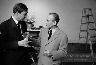 Jasper Johns and Leo Castelli at a party at Robert Rauschenberg's studio/loft. New York City, 1966.