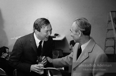 Jasper Johns and Leo Castelli at a party at Robert Rauschenberg's studio/loft. New York City, 1966.