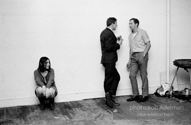 Jasper Johns and Robert Rauschenberg at a party at Rauschenberg's loft, New York City. 1966