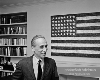 Leo Castelli talking with Tom Wolfe in the living-room of his New York City apartment, 1966.