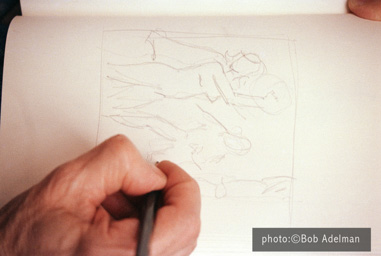 Roy Lichtenstein. Drawing for Nudes with Beach Ball. 1994. photo:©Bob Adelman/Artwork:©Estate of Roy Lichtenstein