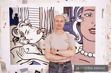 Roy Lichtenstein with Collage for Two Nudes. 1994. photo:©Bob Adelman/Artwork:©Estate of Roy Lichtenstein