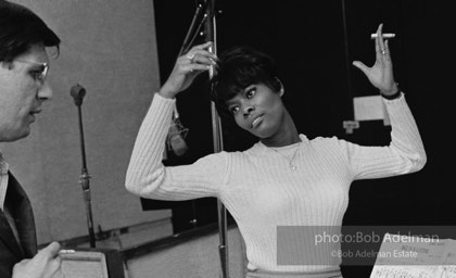 Dionne Warwick rehearsing with musicians, New York City.  1970