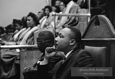 Martin Luther King Jr. at a Brooklyn church where he spoke, exhorting perishiners to support the March on Wahington. Brooklyn, Summer, 1963.