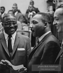 Martin Luther King Jr. at a Brooklyn church where he spoke, exhorting perishiners to support the March on Wahington. Brooklyn, Summer, 1963.