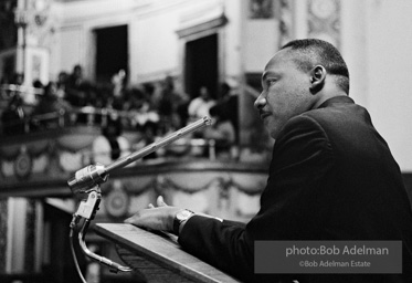 Martin Luther King Jr. exhorts perishiners to support the March on Wahington. Brooklyn, Summer, 1963.