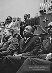 Martin Luther King Jr. at a Brooklyn church where he spoke, exhorting perishiners to support the March on Wahington. Brooklyn, Summer, 1963.