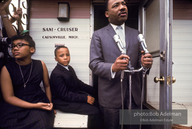 Getting out the vote, Dr. King travels throughout the south urging his bretheren to take advantage of the newly enacted Voting Rights act, Camden, Alabama. 1966