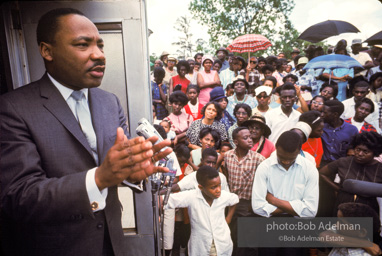 Getting out the vote, Dr. King travels throughout the south urging his bretheren to take advantage of the newly enacted Voting Rights act, Camden, Alabama. 1966