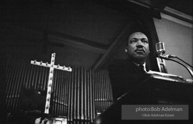 During a mass meeting at the 16th Street Baptist Church, King urges his supporters to join the demonstrations,  Birmingham,  Alabama.  1963