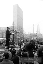 Martin Luther King addresses the largest peace demonstration against the Vietnam war at the United Nations Plaza. NYC.April 15. 1967