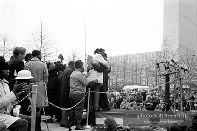 Martin Luther King addresses the largest peace demonstration against the Vietnam war at the United Nations Plaza. NYC.April 15. 1967