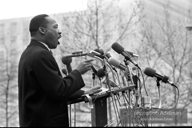 Martin Luther King addresses the largest peace demonstration against the Vietnam war at the United Nations Plaza. NYC.April 15. 1967