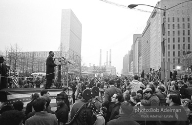 Martin Luther King addresses the largest peace demonstration against the Vietnam war at the United Nations Plaza. NYC.April 15. 1967