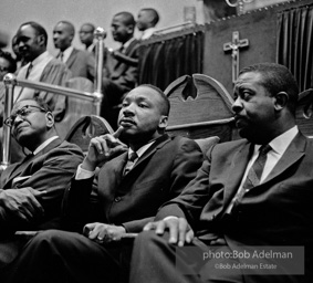 Martin Luther King Jr. at a Brooklyn church where he spoke, exhorting perishiners to support the March on Wahington. Brooklyn, Summer, 1963.