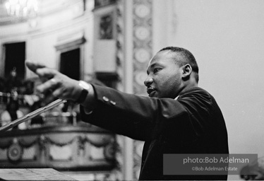 Martin Luther King Jr. exhorts perishiners to support the March on Wahington. Brooklyn, Summer, 1963.