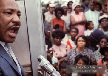 Getting out the vote, Dr. King travels throughout the south urging his bretheren to take advantage of the newly enacted Voting Rights act, Camden, Alabama. 1966