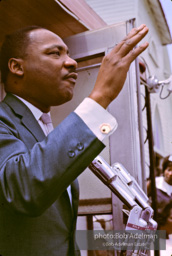 Getting out the vote, Dr. King travels throughout the south urging his bretheren to take advantage of the newly enacted Voting Rights act, Camden, Alabama. 1966