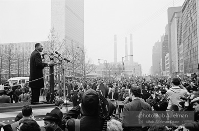 Martin Luther King addresses the largest peace demonstration against the Vietnam war at the United Nations Plaza. NYC.April 15. 1967