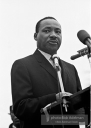Martin Luther King addresses the largest peace demonstration against the Vietnam war at the United Nations Plaza. NYC.April 15. 1967