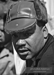 Martin Luther King, wearing a borrowed hat, on the Selma to Montgomery march, Alabama, 1965