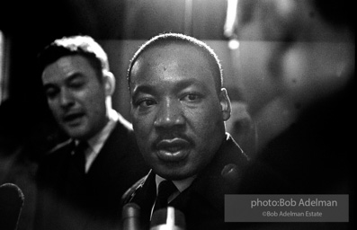 King gives a press conference after a federal judge, Frank Johnson, rules that the Selma-to-Montgomery march can proceed, Montgomery,  Alabama.  1965