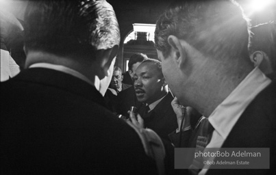 King gives a press conference after a federal judge, Frank Johnson, rules that the Selma-to-Montgomery march can proceed, Montgomery,  Alabama.  1965
